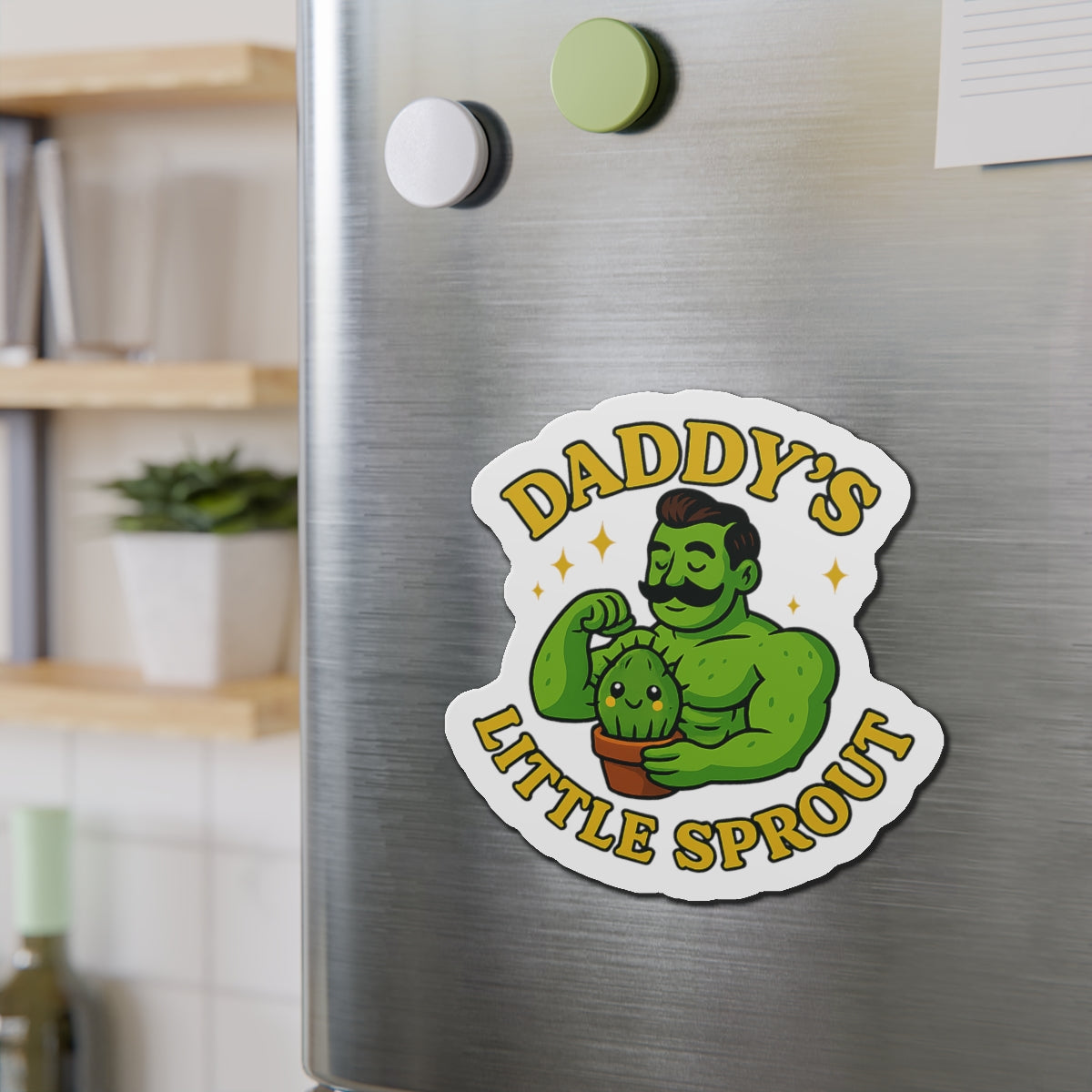 Daddy's Little Sprout Die-Cut Magnet | Plant Dad Cactus Magnet | Funny Magnet for Plant Lovers