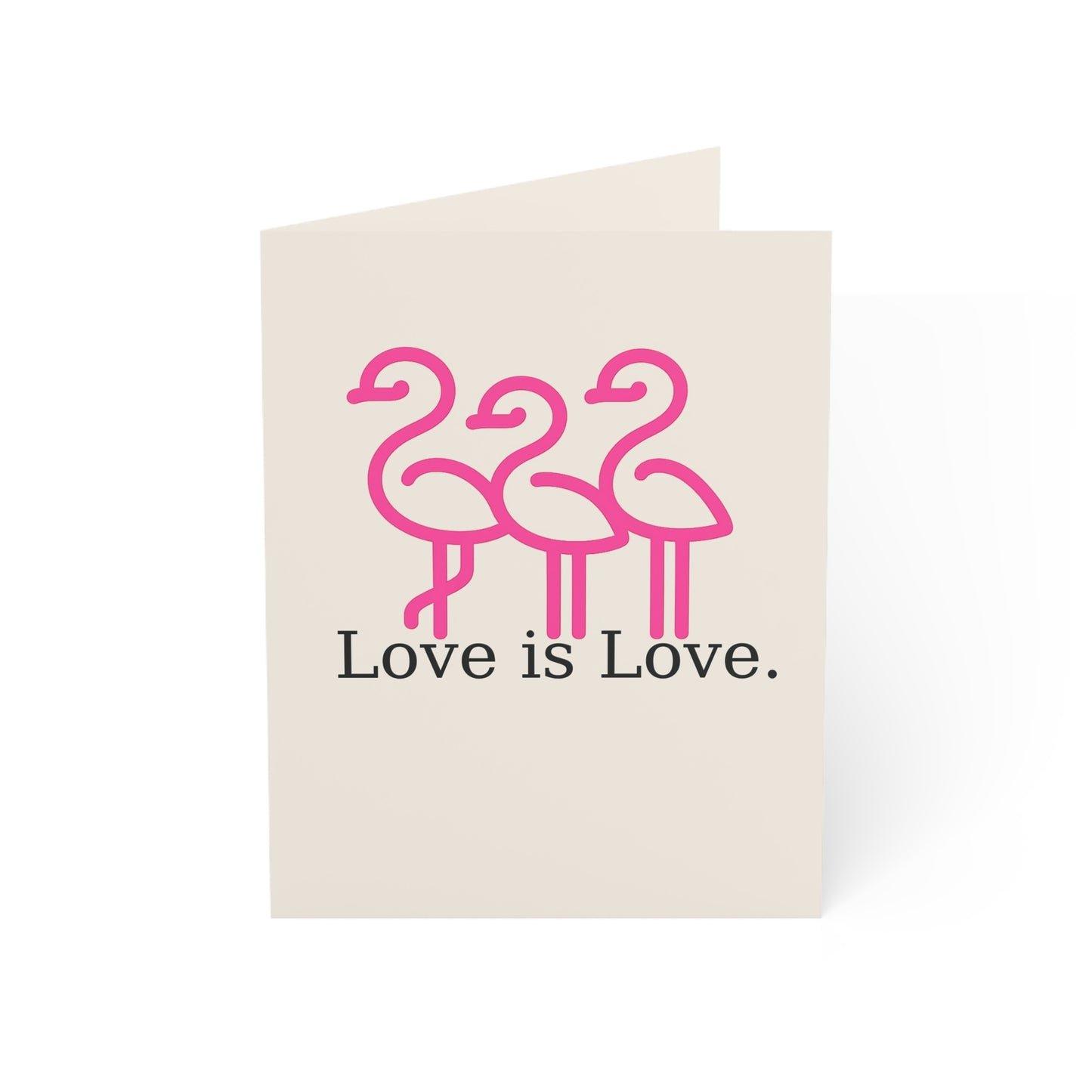Pink Flamingos Love is Love Greeting Card | Pride Note Card | Throuple Valentine's Day Card
