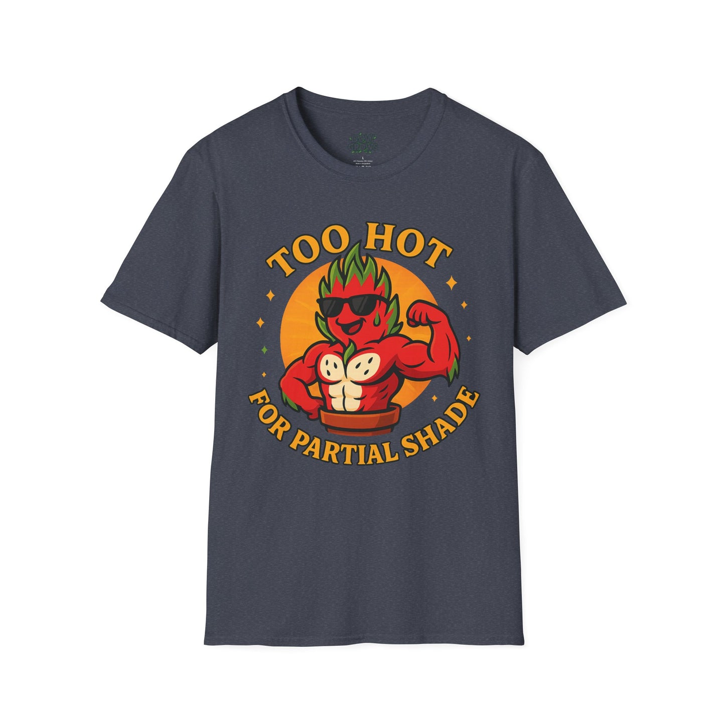 Too Hot For Partial Shade T-Shirt | Flaming Dragon Fruit Cartoon Design | Men's T-Shirt Plant Lover