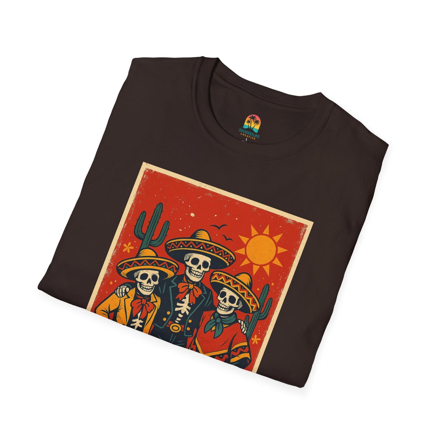 Day of the Dead Trio T-Shirt, Casual Skull Tee, Unisex Festival Shirt, Halloween Costume Top, Mexican Heritage Apparel, Throuple Shirt