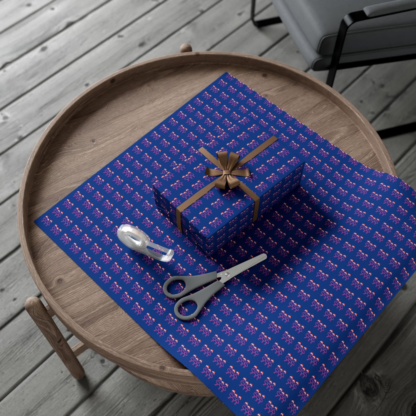 Pink Flamingo Pattern Gift Wrap Paper | Navy Party Wrapping Paper | Throuple Flamingo Wrapping Holiday Paper