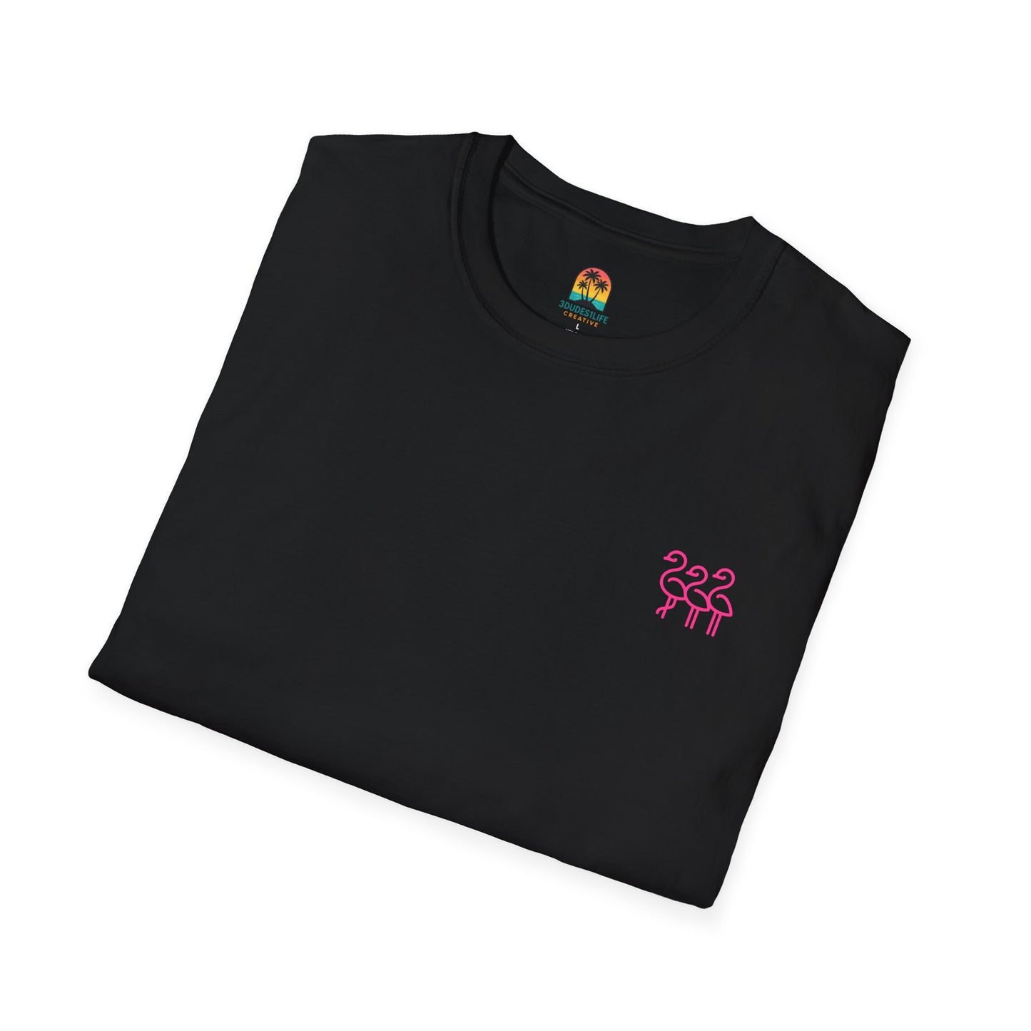 Sunset Palm Trees T-Shirt | Tropical Beach Retro Sunset Graphic | Throuple Shirt Merch Branded Flamingos