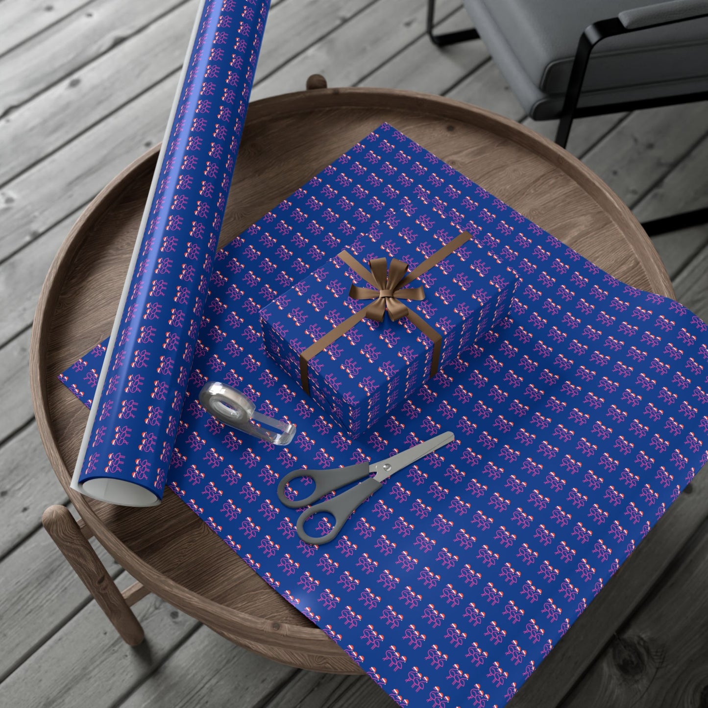 Pink Flamingo Pattern Gift Wrap Paper | Navy Party Wrapping Paper | Throuple Flamingo Wrapping Holiday Paper