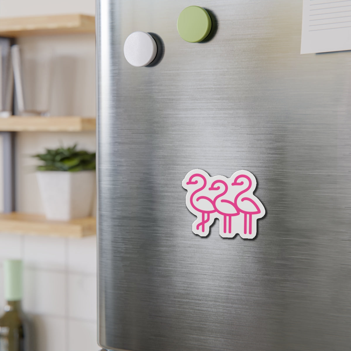 Pink Line Art Flamingo Trio Die-Cut Magnet | Cute Bird Refrigerator Magnet | Throuple Magnet Pink