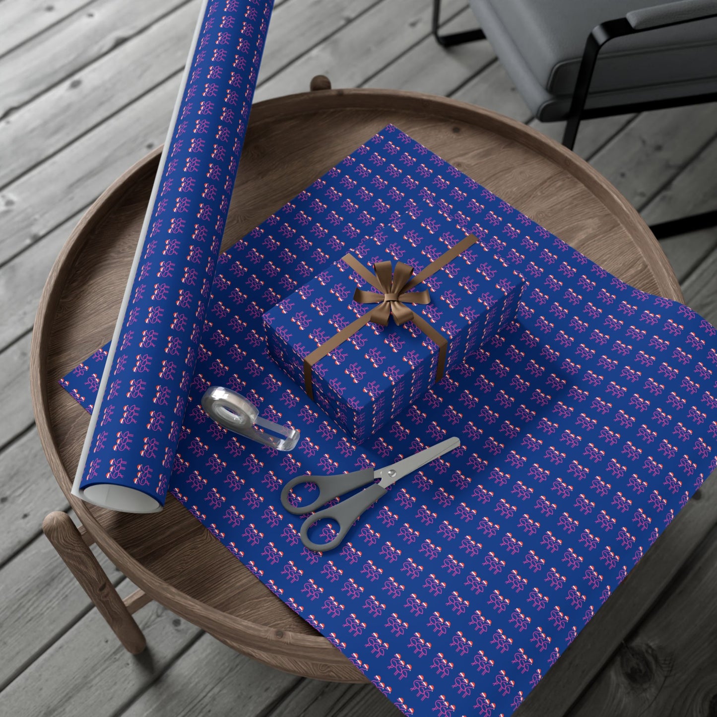Pink Flamingo Pattern Gift Wrap Paper | Navy Party Wrapping Paper | Throuple Flamingo Wrapping Holiday Paper