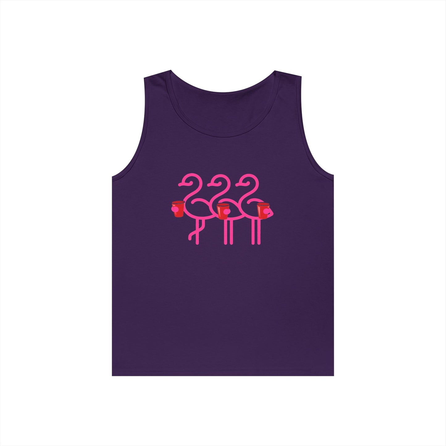 Three Pink Flamingos Tank Top | Retro Tropical Birds, Summer Beach Tee | Red Cup Throuple Life