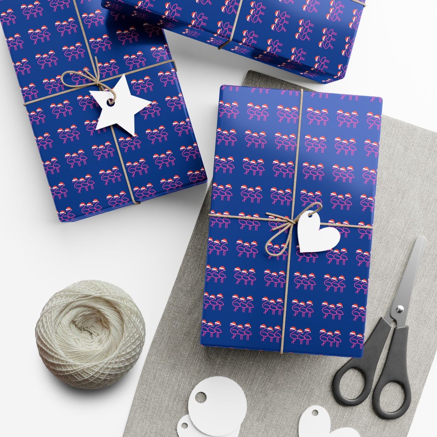 Pink Flamingo Pattern Gift Wrap Paper | Navy Party Wrapping Paper | Throuple Flamingo Wrapping Holiday Paper