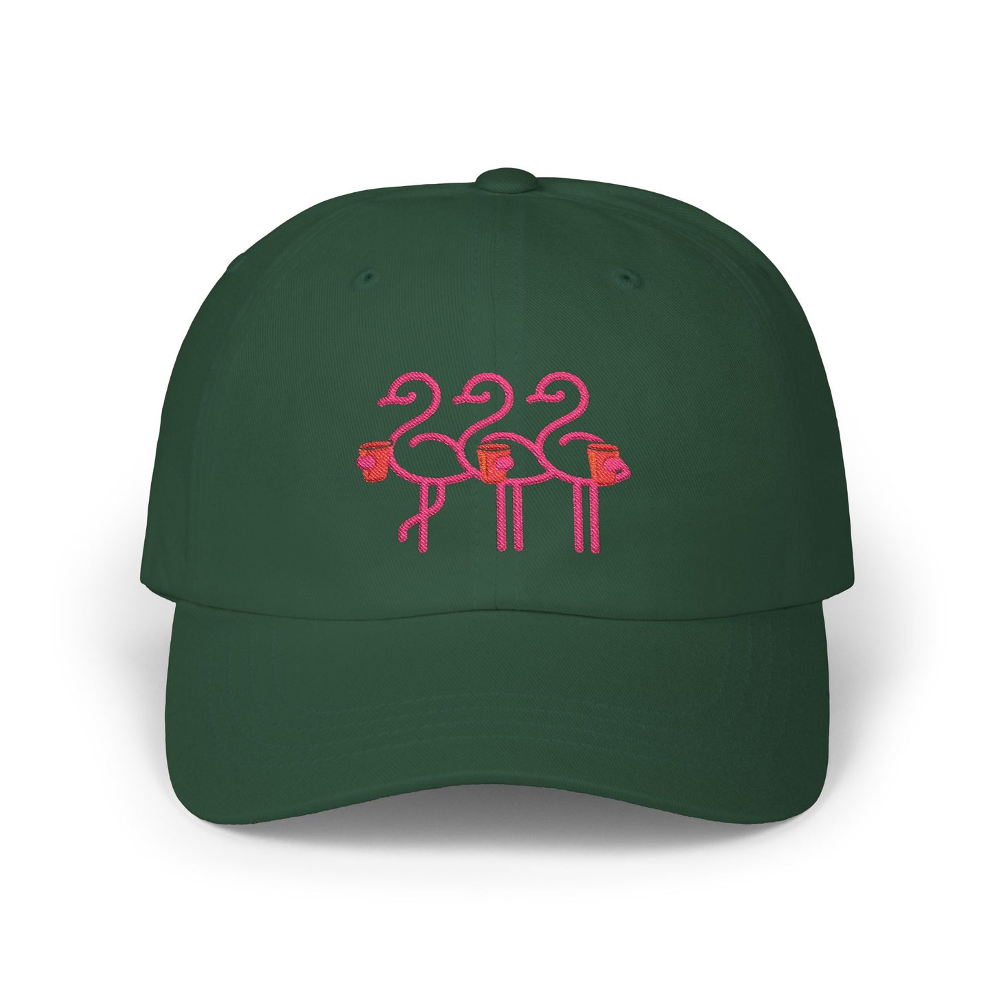 Three Pink Flamingos Dad Cap | Embroidered Baseball Hat | Red Cup Throuple Life