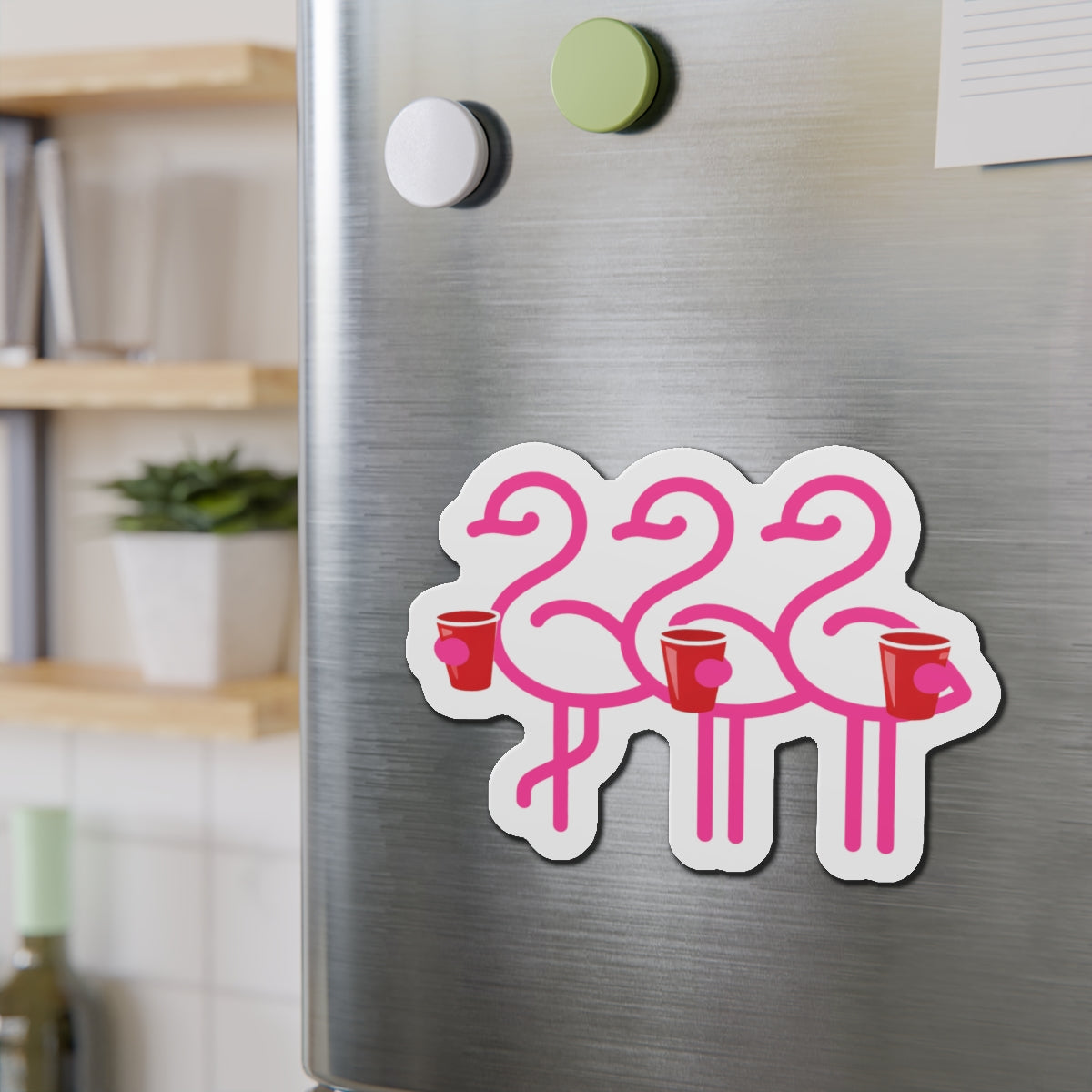 Three Pink Flamingos with Coffee Die-Cut Magnets | Cute Bird Sticker Magnet | Throuple Life