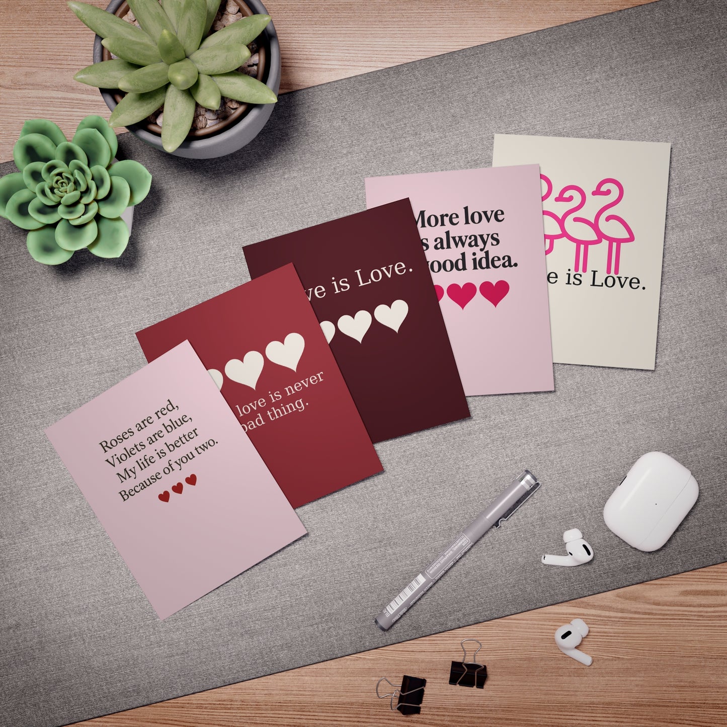 Love is Love heart cards 5-pack Greeting Cards | LGBTQ Pride valentines | Throuple Valentine's Day Cards
