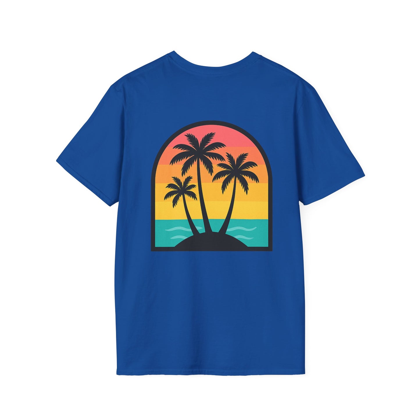 Sunset Palm Trees T-Shirt | Tropical Beach Retro Sunset Graphic | Throuple Shirt Merch Branded Flamingos