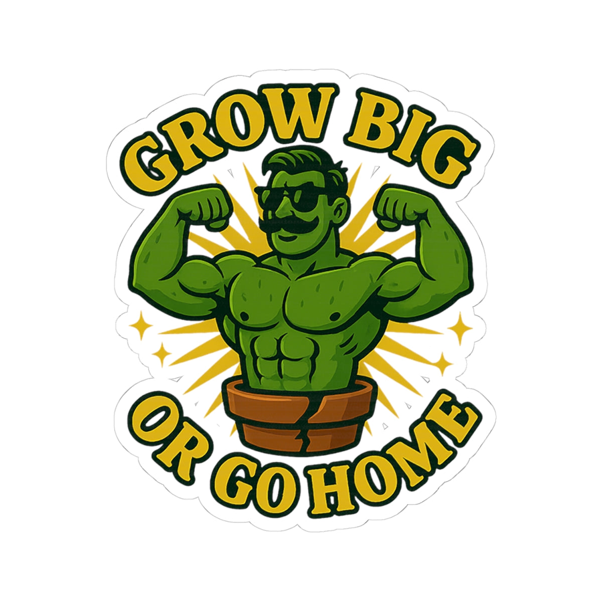 Grow Big or Go Home Plant Muscle Man Sticker | Kiss-Cut Vinyl | Funny Sticker for Plant Lovers