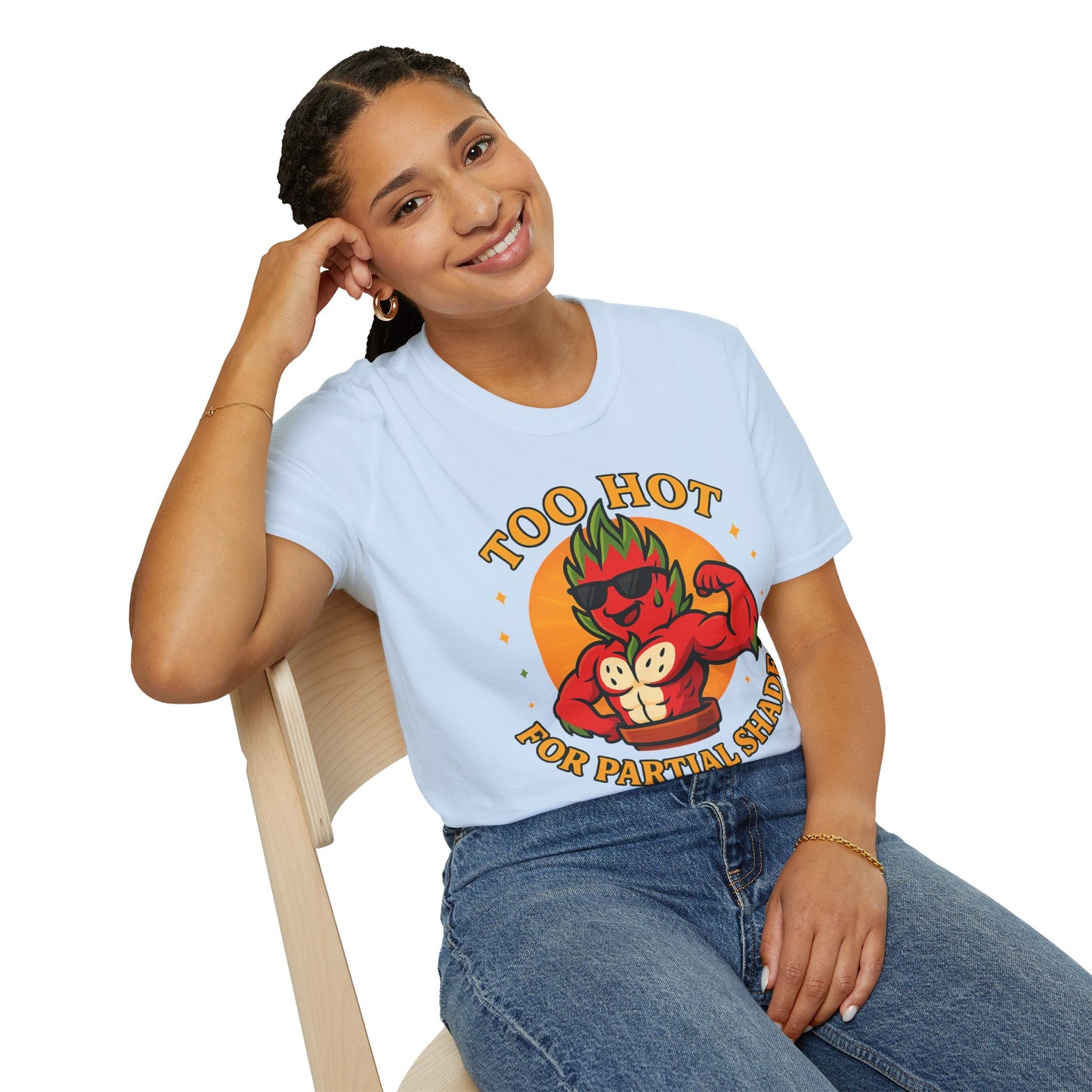 Too Hot For Partial Shade T-Shirt | Flaming Dragon Fruit Cartoon Design | Men's T-Shirt Plant Lover