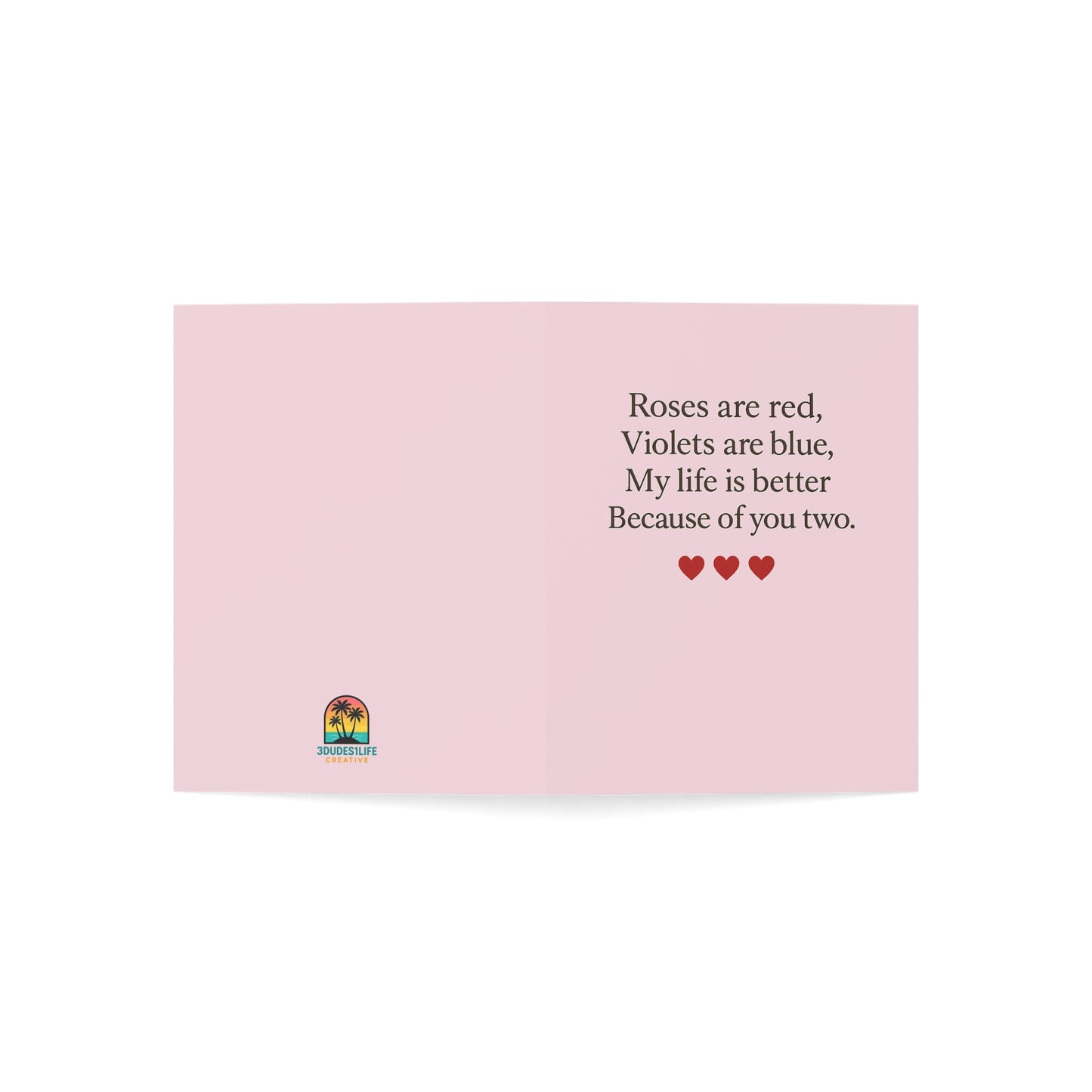 Roses are red poem Greeting Card | Pink card with hearts | Throuple Valentine's Day Card