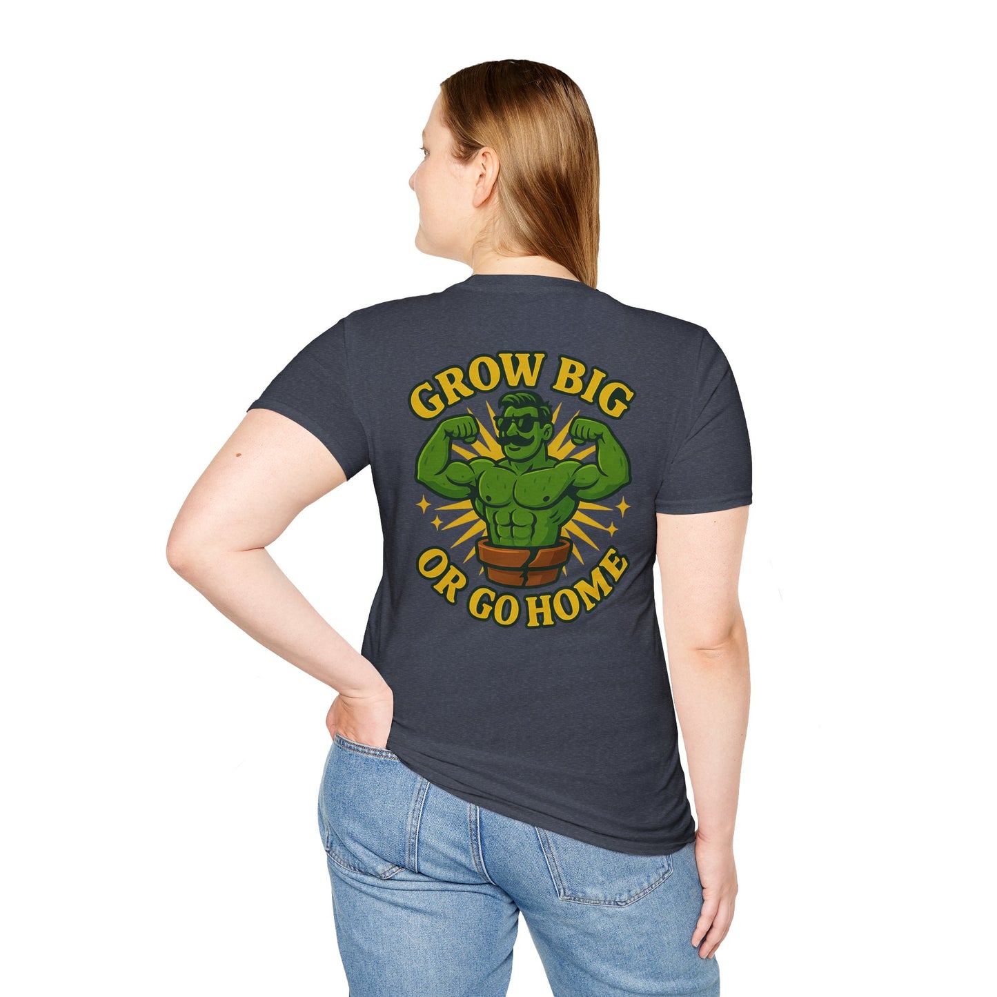 Grow Big or Go Home T-Shirt | Muscular Hulk Plant Fitness Graphic | 2 Sided Men's T-Shirt Plant Lover
