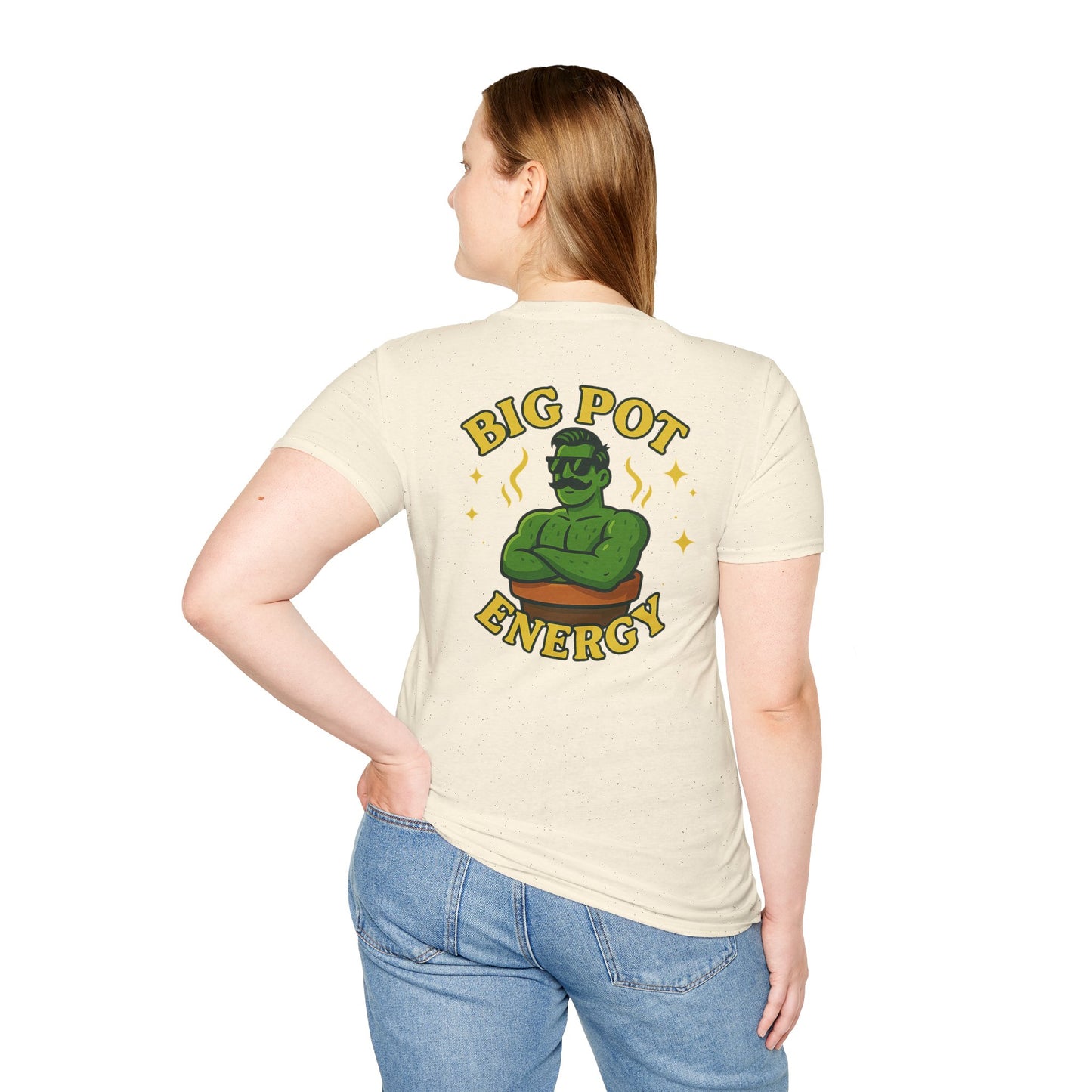 Big Pot Energy T-Shirt | Funny Plant Pot Character | 2 Sided Men's T-Shirt Plant Lover