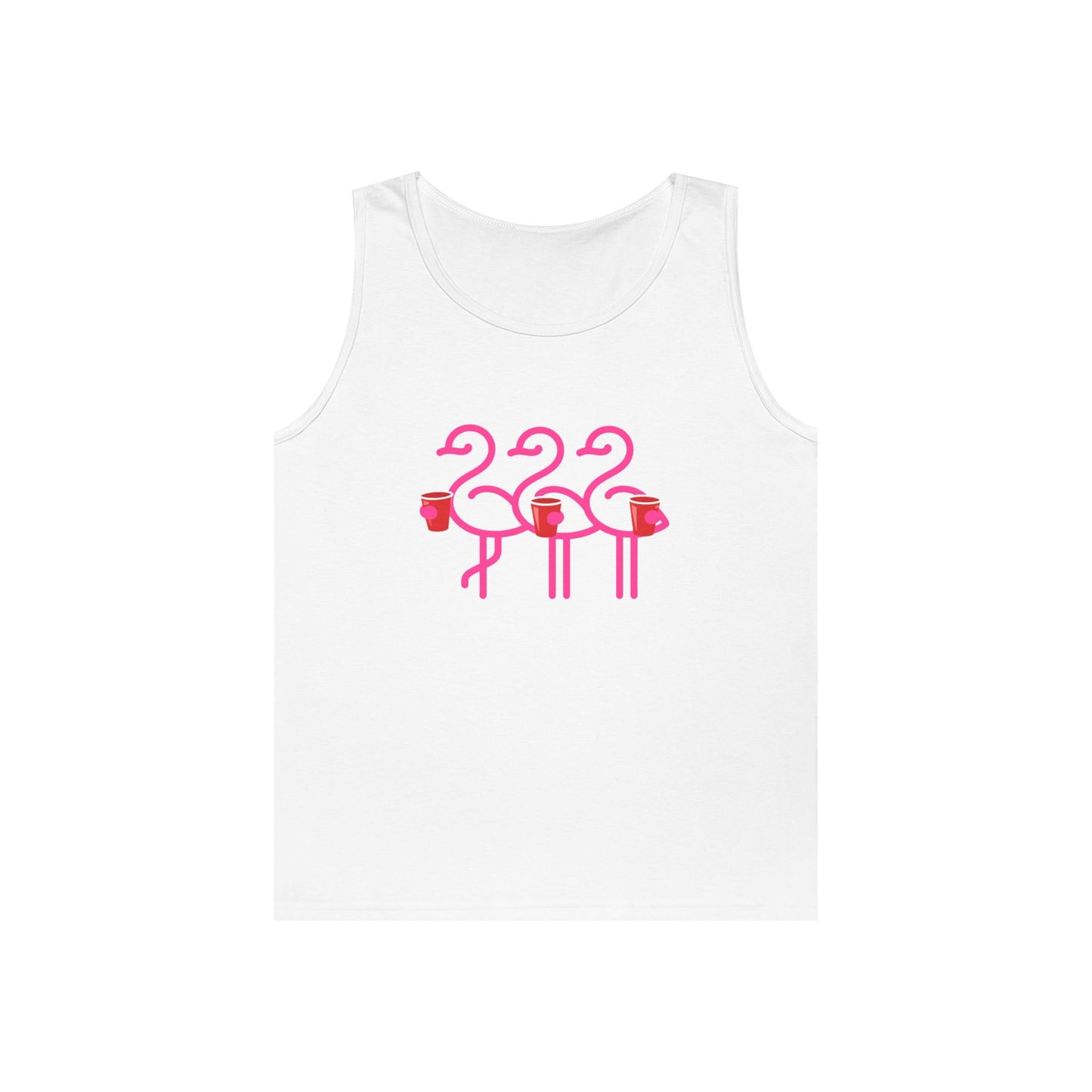 Three Pink Flamingos Tank Top | Retro Tropical Birds, Summer Beach Tee | Red Cup Throuple Life