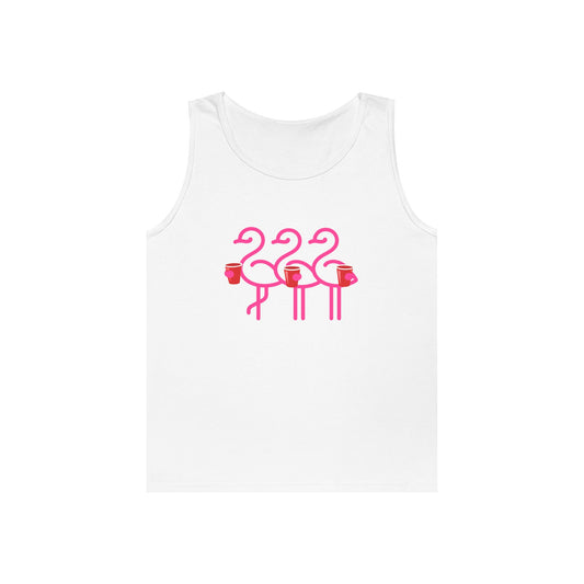 Three Pink Flamingos Tank Top | Retro Tropical Birds, Summer Beach Tee | Red Cup Throuple Life