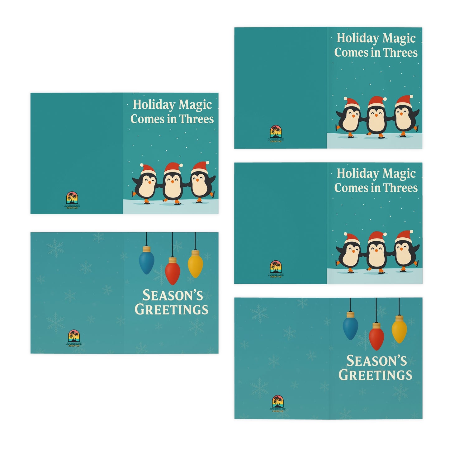 Holiday Magic Penguins Greeting Cards (5-Pack) | Throuple Holiday & Christmas Cards