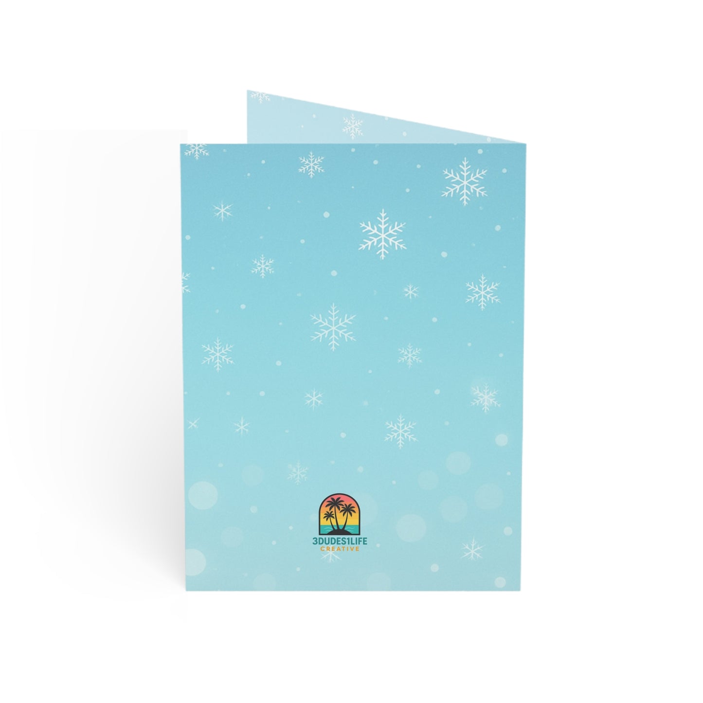 Three's A Holiday Vibe Flamingos Greeting Card | Christmas Holiday Card | Snowflake Throuple Holiday Card