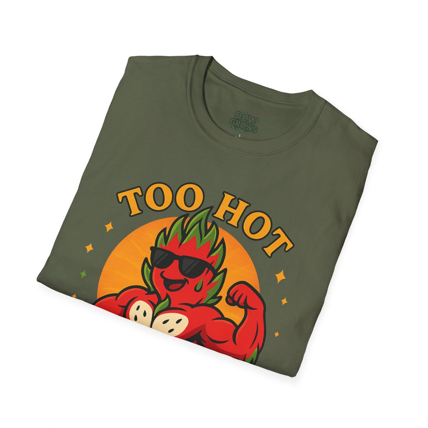 Too Hot For Partial Shade T-Shirt | Flaming Dragon Fruit Cartoon Design | Men's T-Shirt Plant Lover