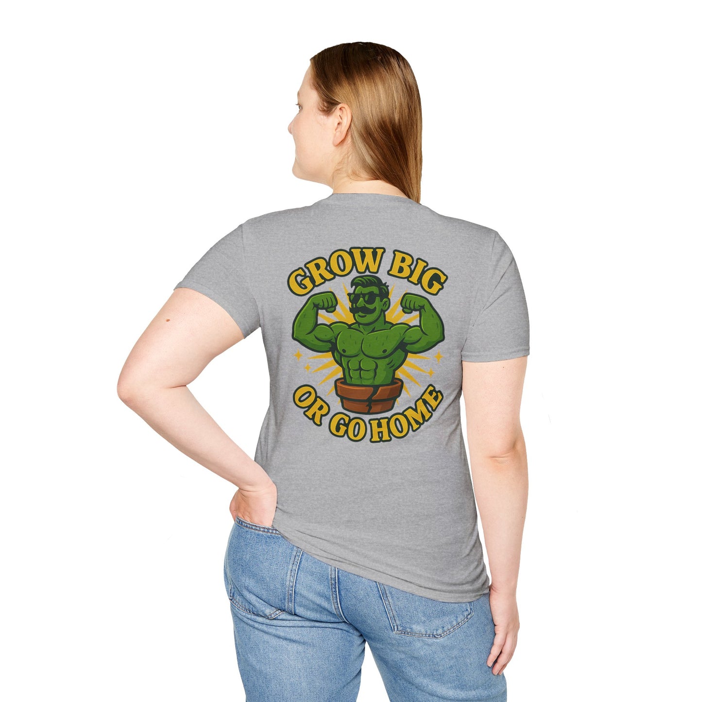 Grow Big or Go Home T-Shirt | Muscular Hulk Plant Fitness Graphic | 2 Sided Men's T-Shirt Plant Lover