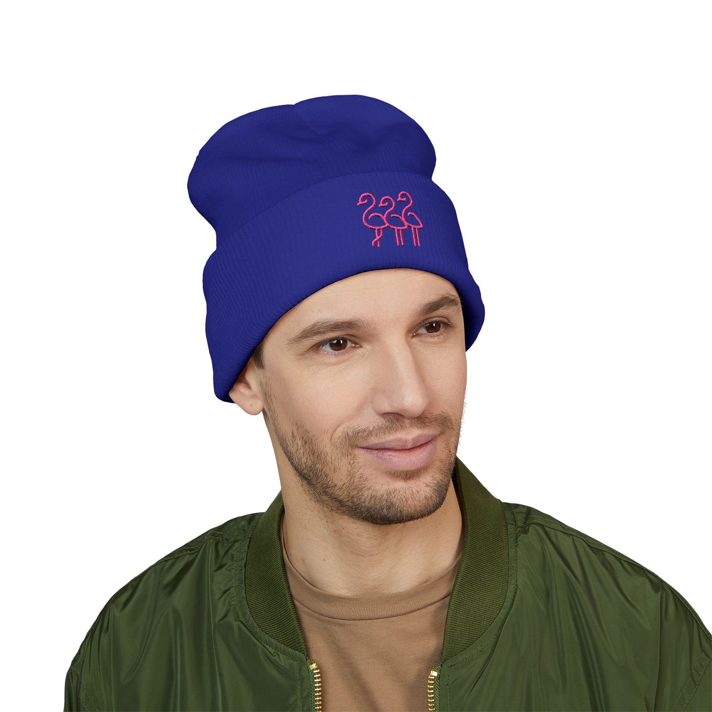 Pink Flamingo Trio Soft Beanie | Cuffed Embroidered Beanie | Throuple Gift Ideas