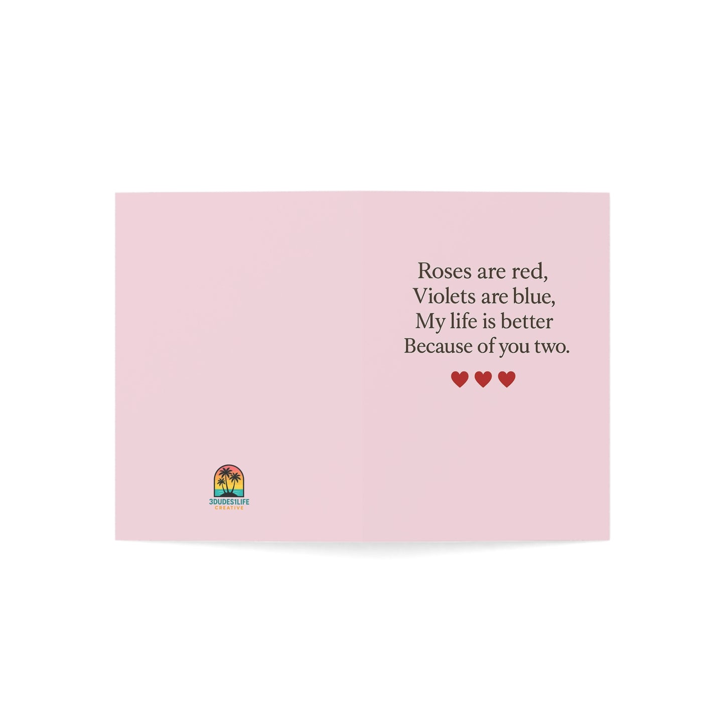 Roses are red poem Greeting Card | Pink card with hearts | Throuple Valentine's Day Card