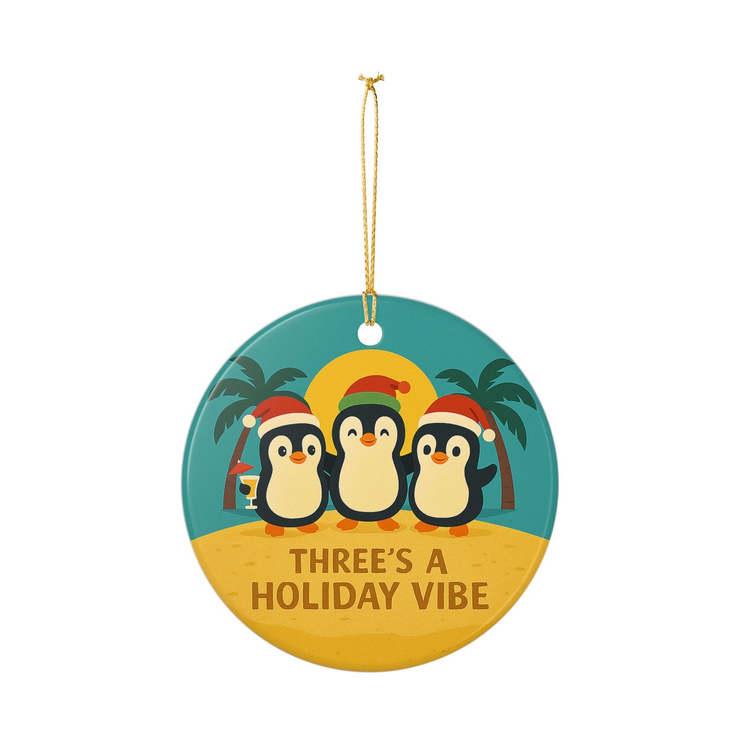 Three's a Holiday Vibe Penguins Ornament | Ceramic Christmas Decoration | Throuple Ornament
