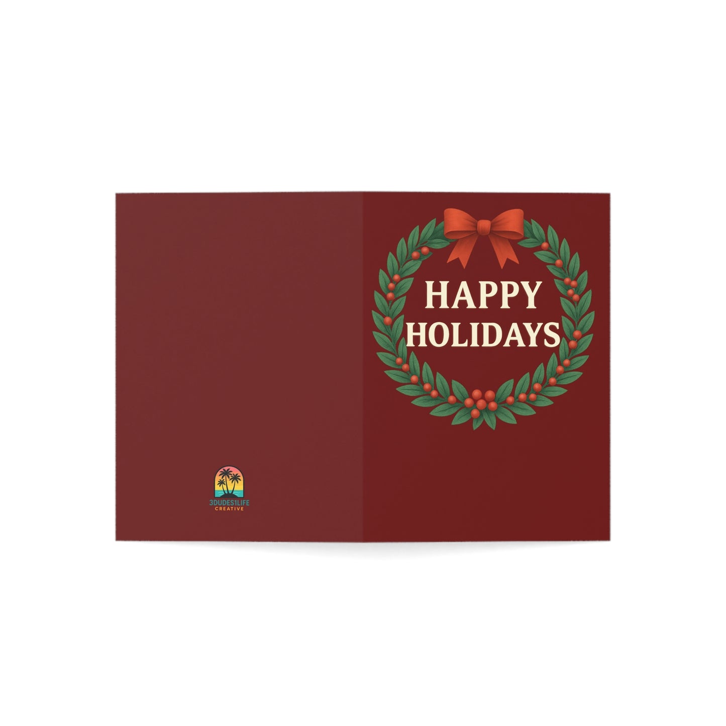 Happy Holidays Wreath Greeting Card | Holiday Cards | Happy Holidays Throuple Card