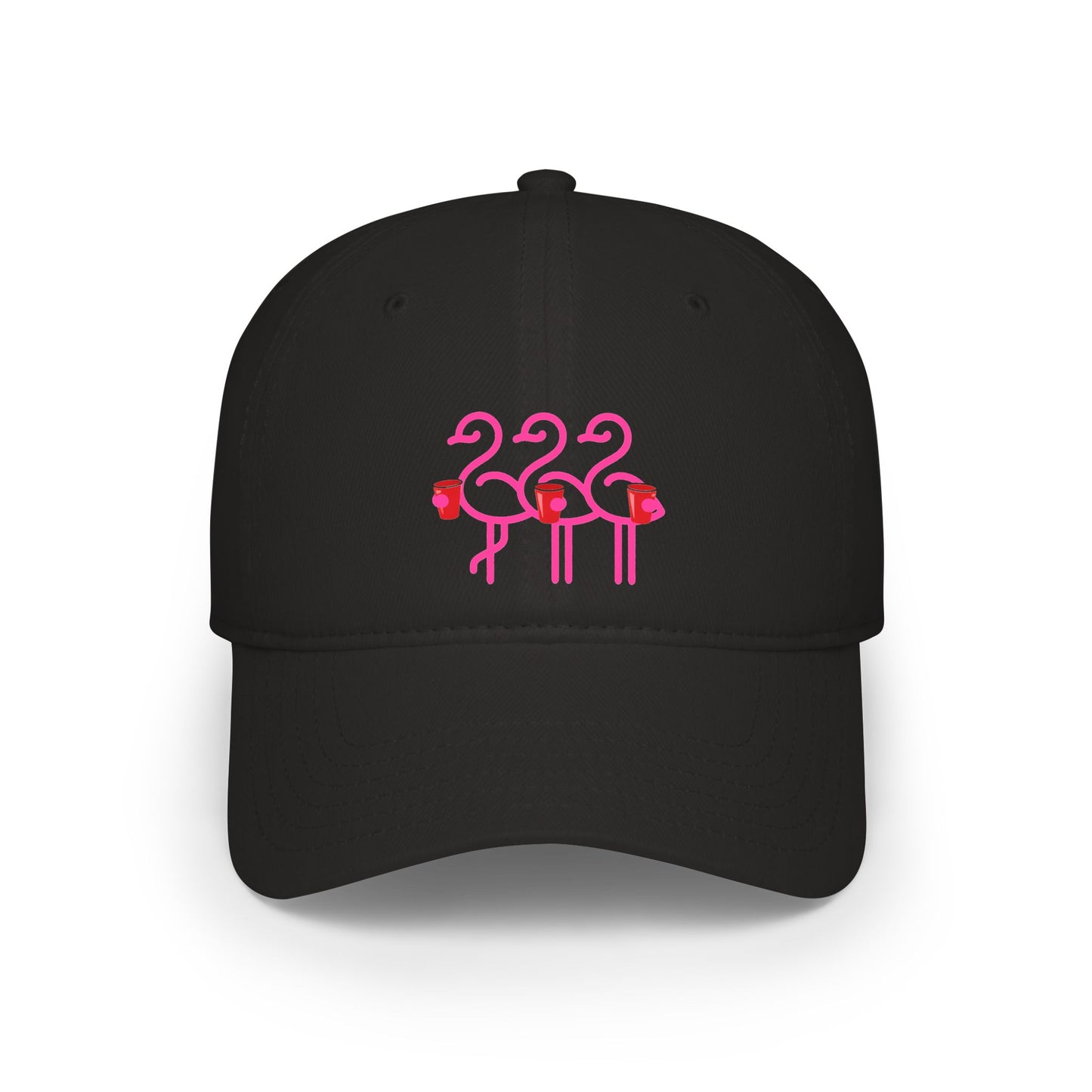 Three Pink Flamingos Baseball Cap | Tropical Bird Embroidery | Red Cup Throuple Life