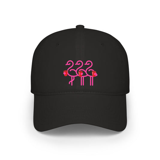 Three Pink Flamingos Baseball Cap | Tropical Bird Embroidery | Red Cup Throuple Life