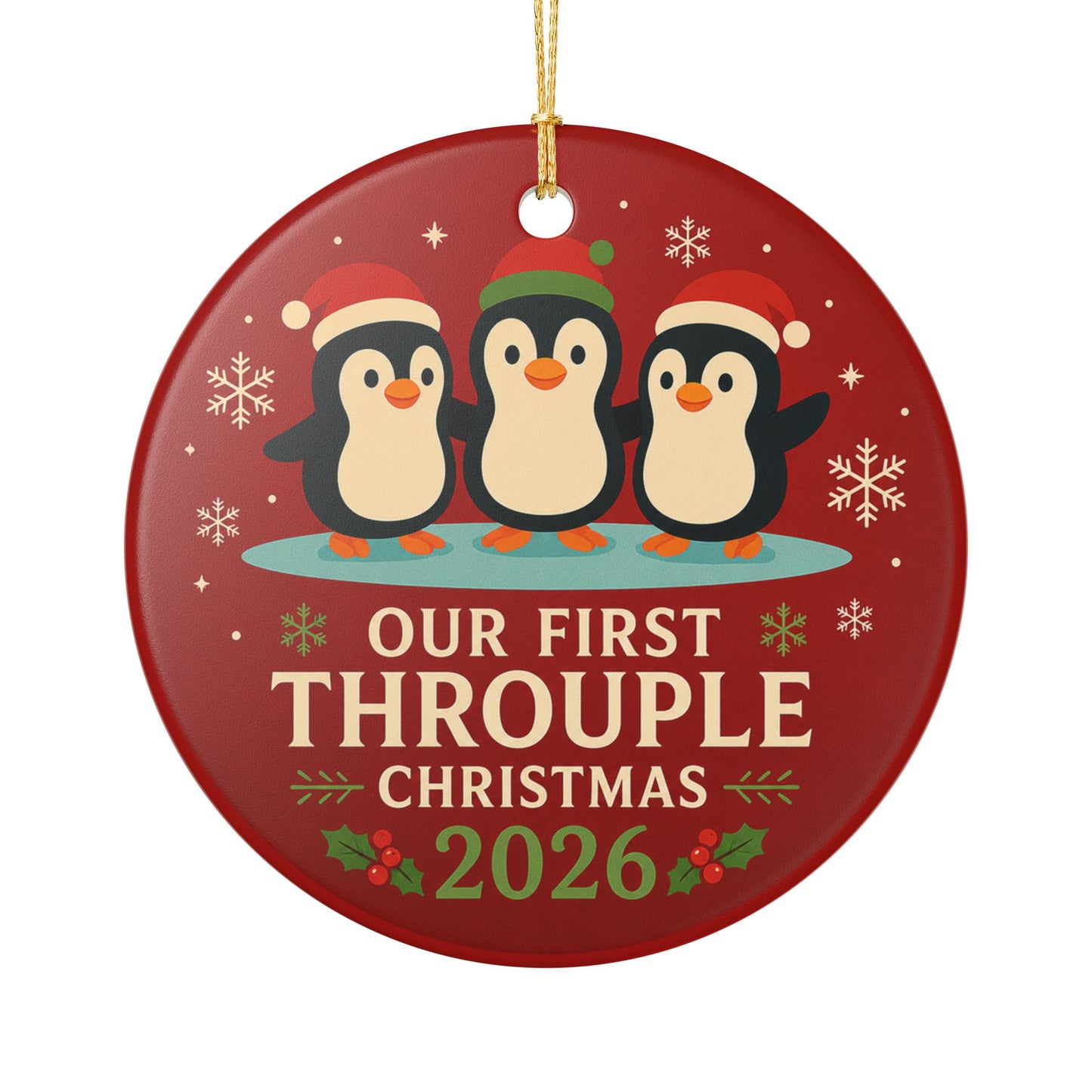Our First Throuple Christmas 2026 Ornament | Penguin Ceramic Ornament | Polyamory Christmas Gift | LGBTQ+ Holiday Keepsake