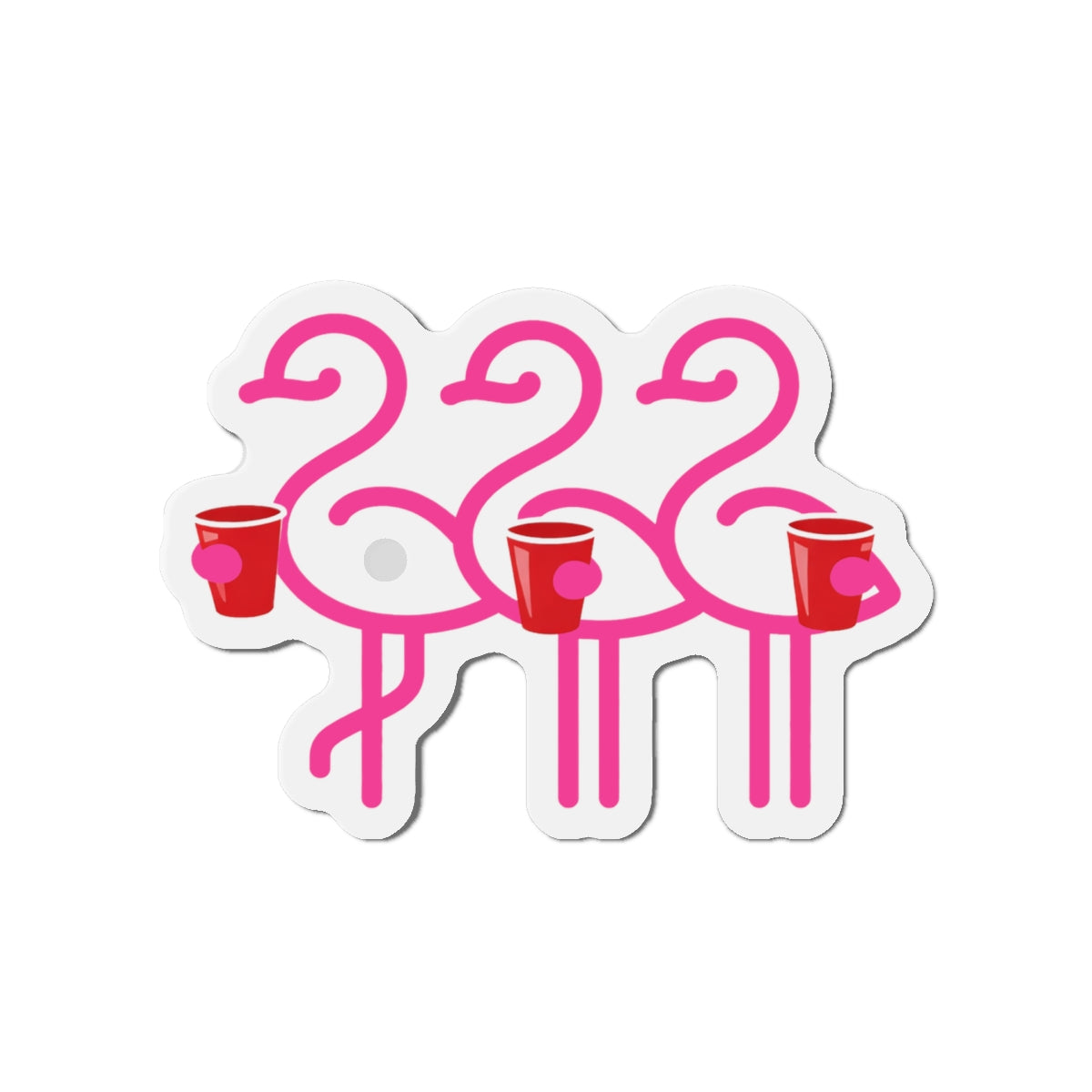 Three Pink Flamingos with Coffee Die-Cut Magnets | Cute Bird Sticker Magnet | Throuple Life