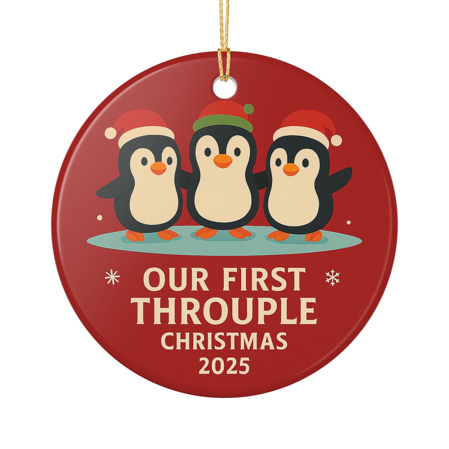 Our First Throuple Christmas 2025 Ornament | Penguin Trio Holiday Decoration | Throuple Ornament