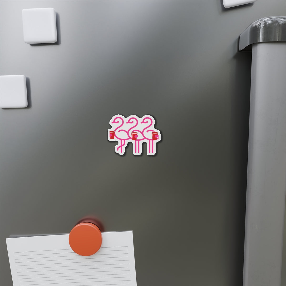 Three Pink Flamingos with Coffee Die-Cut Magnets | Cute Bird Sticker Magnet | Throuple Life