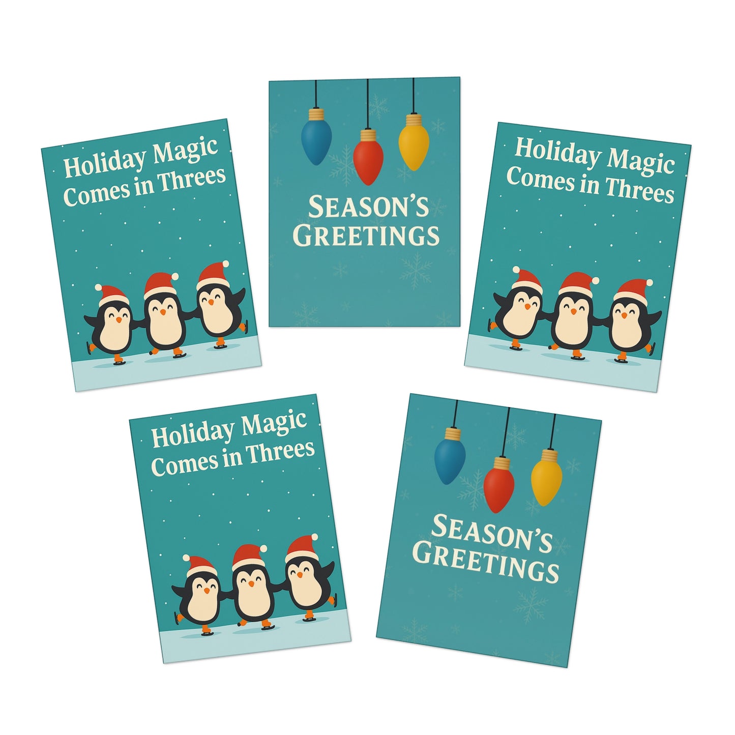 Holiday Magic Penguins Greeting Cards (5-Pack) | Throuple Holiday & Christmas Cards