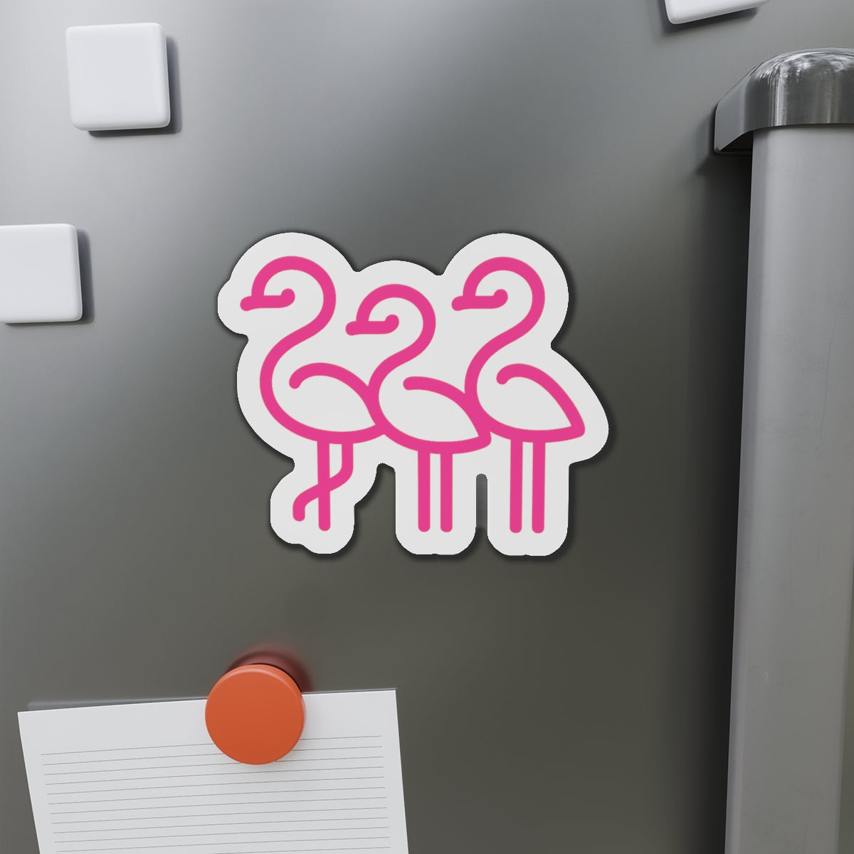 Pink Line Art Flamingo Trio Die-Cut Magnet | Cute Bird Refrigerator Magnet | Throuple Magnet Pink
