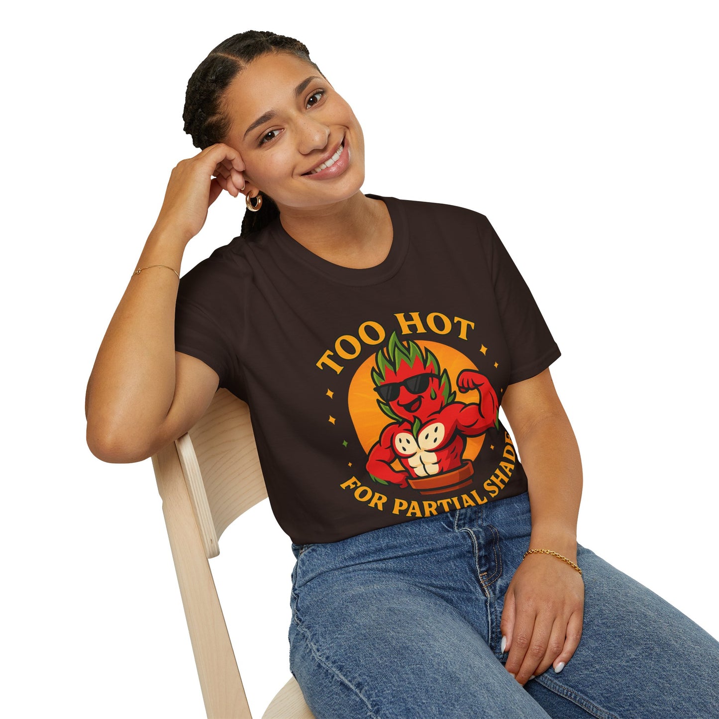 Too Hot For Partial Shade T-Shirt | Flaming Dragon Fruit Cartoon Design | Men's T-Shirt Plant Lover