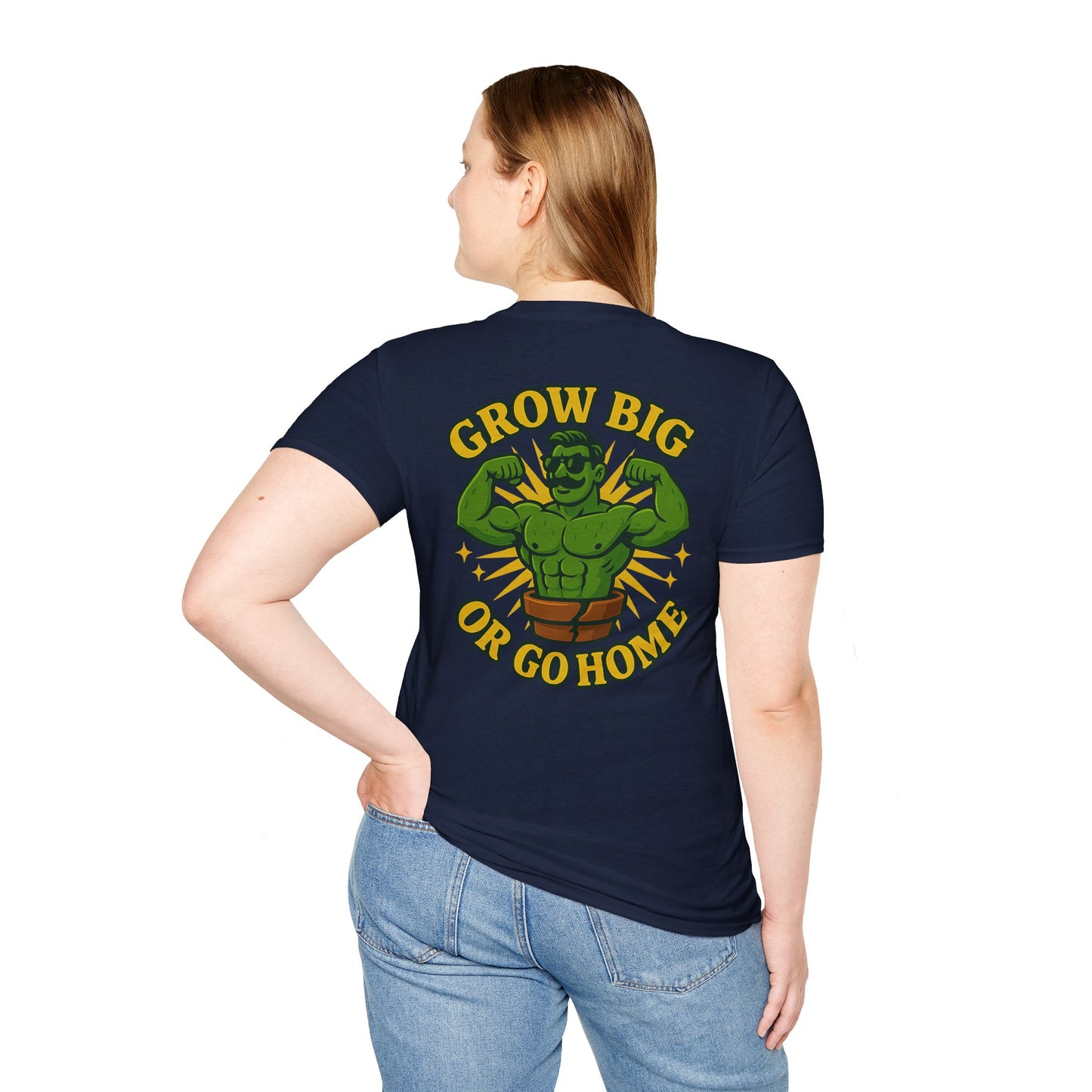 Grow Big or Go Home T-Shirt | Muscular Hulk Plant Fitness Graphic | 2 Sided Men's T-Shirt Plant Lover