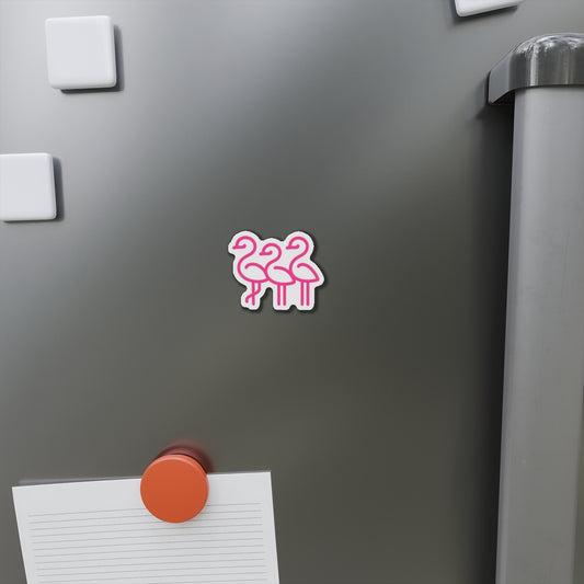 Pink Line Art Flamingo Trio Die-Cut Magnet | Cute Bird Refrigerator Magnet | Throuple Magnet Pink