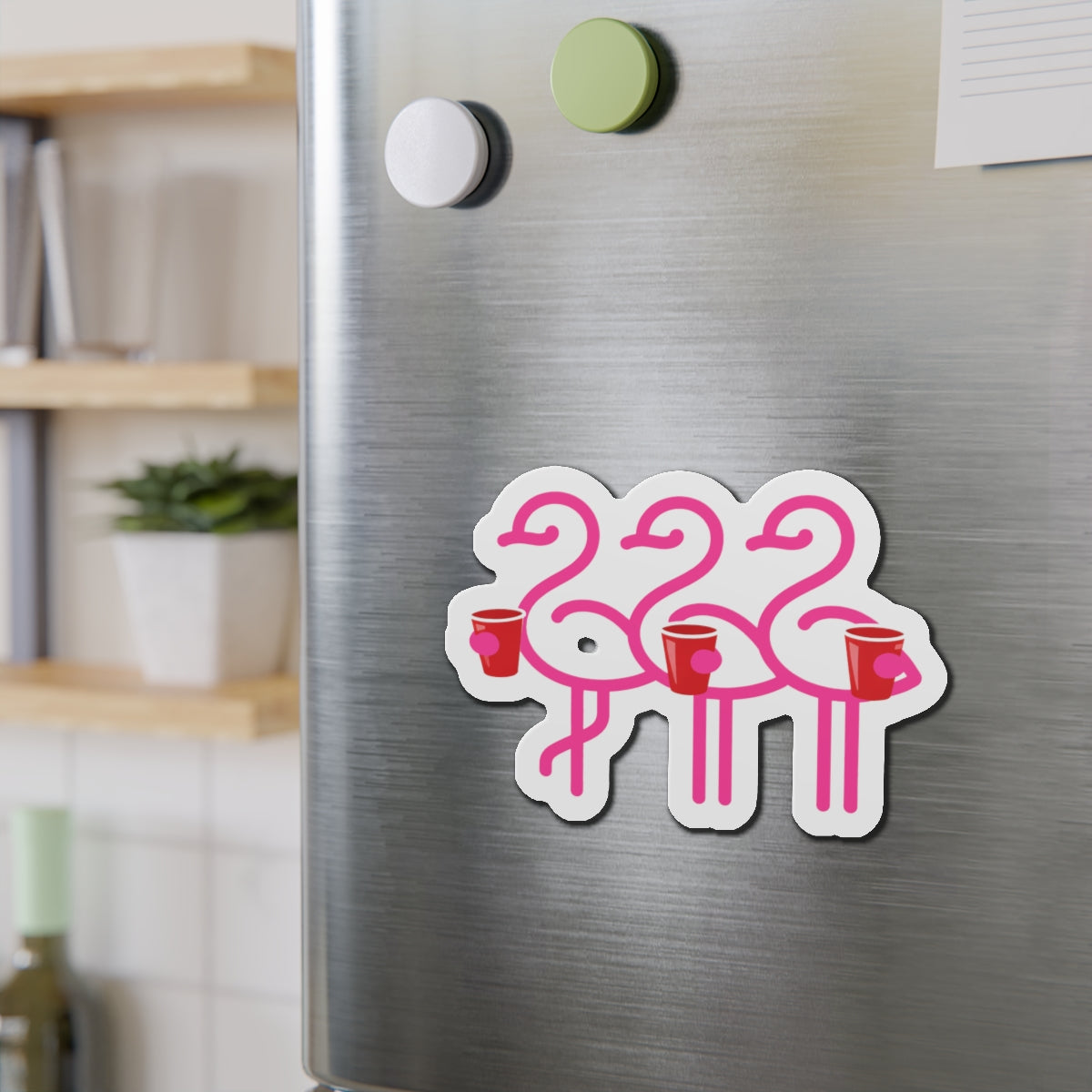 Three Pink Flamingos with Coffee Die-Cut Magnets | Cute Bird Sticker Magnet | Throuple Life