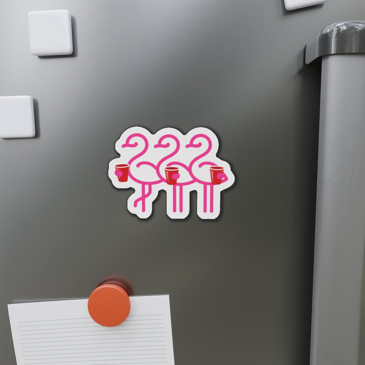 Three Pink Flamingos with Coffee Die-Cut Magnets | Cute Bird Sticker Magnet | Throuple Life