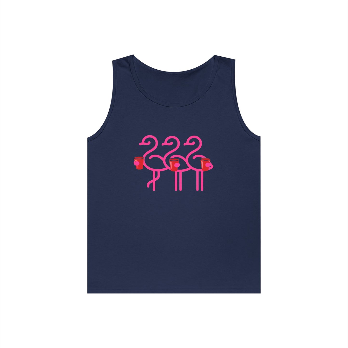 Three Pink Flamingos Tank Top | Retro Tropical Birds, Summer Beach Tee | Red Cup Throuple Life