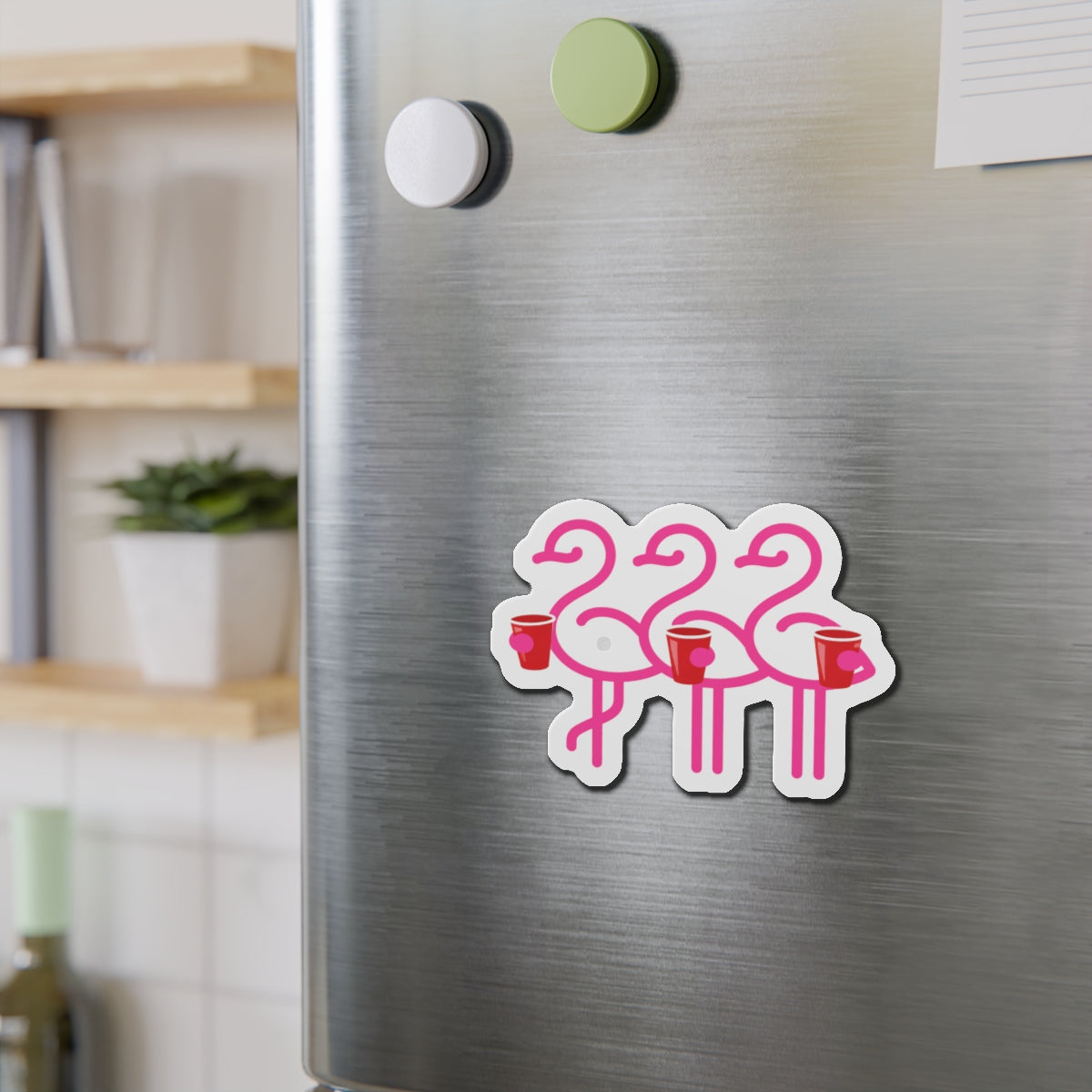 Three Pink Flamingos with Coffee Die-Cut Magnets | Cute Bird Sticker Magnet | Throuple Life