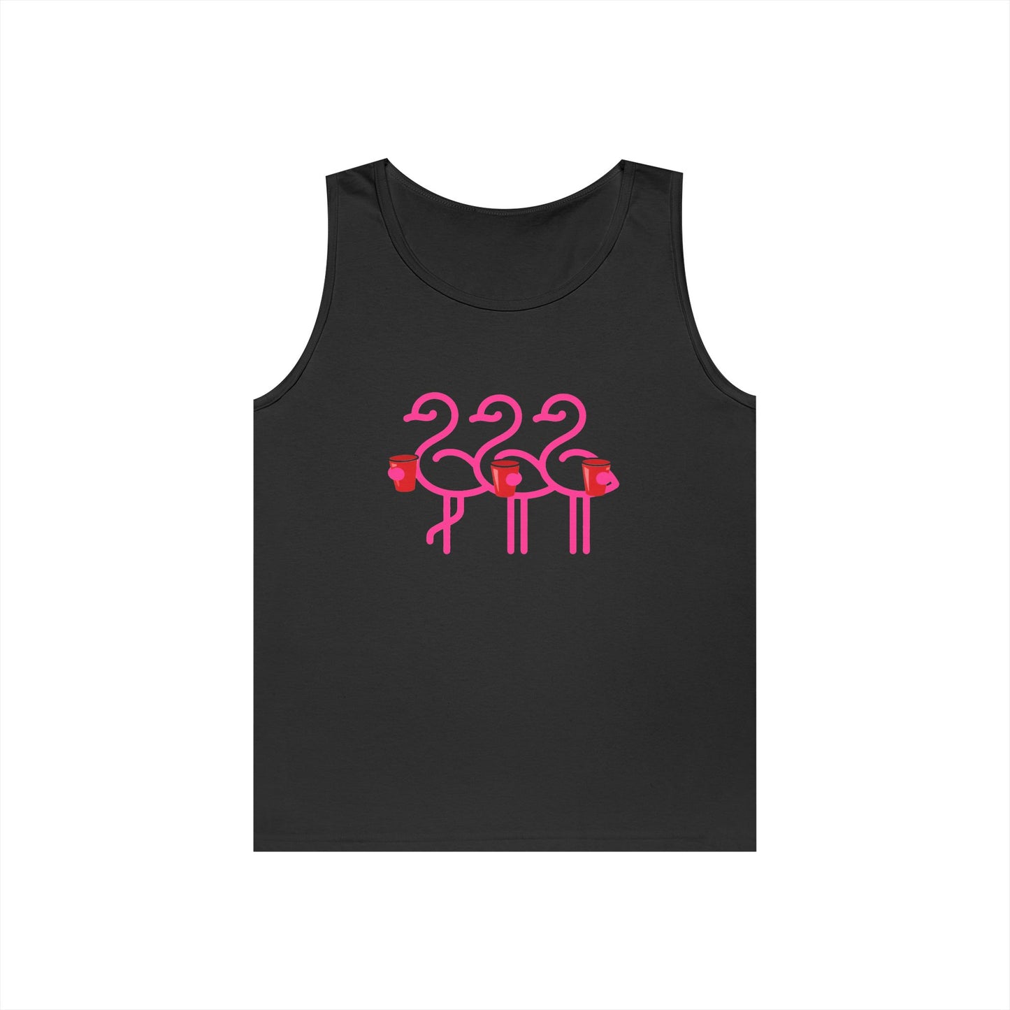 Three Pink Flamingos Tank Top | Retro Tropical Birds, Summer Beach Tee | Red Cup Throuple Life
