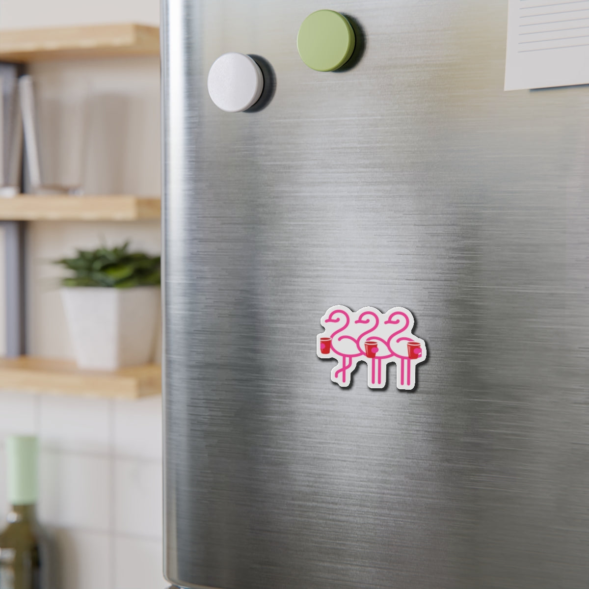 Three Pink Flamingos with Coffee Die-Cut Magnets | Cute Bird Sticker Magnet | Throuple Life