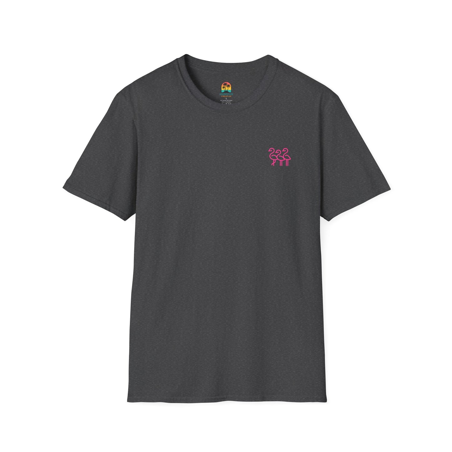 Sunset Palm Trees T-Shirt | Tropical Beach Retro Sunset Graphic | Throuple Shirt Merch Branded Flamingos