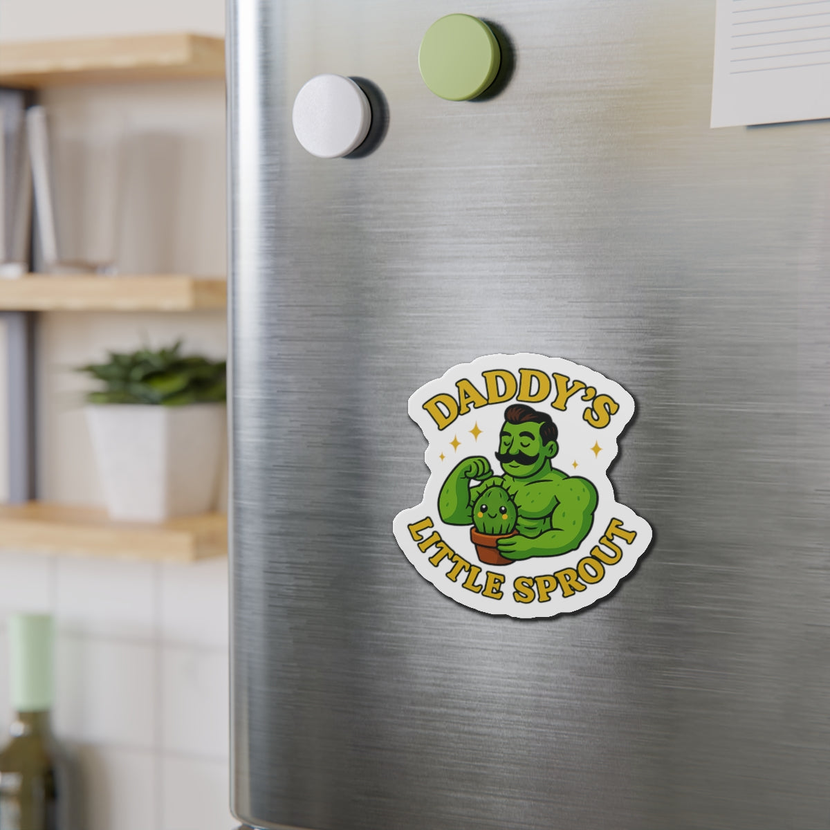 Daddy's Little Sprout Die-Cut Magnet | Plant Dad Cactus Magnet | Funny Magnet for Plant Lovers