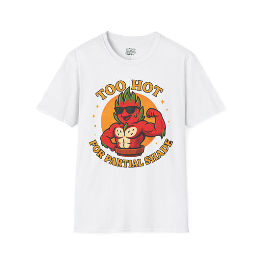 Too Hot For Partial Shade T-Shirt | Flaming Dragon Fruit Cartoon Design | Men's T-Shirt Plant Lover